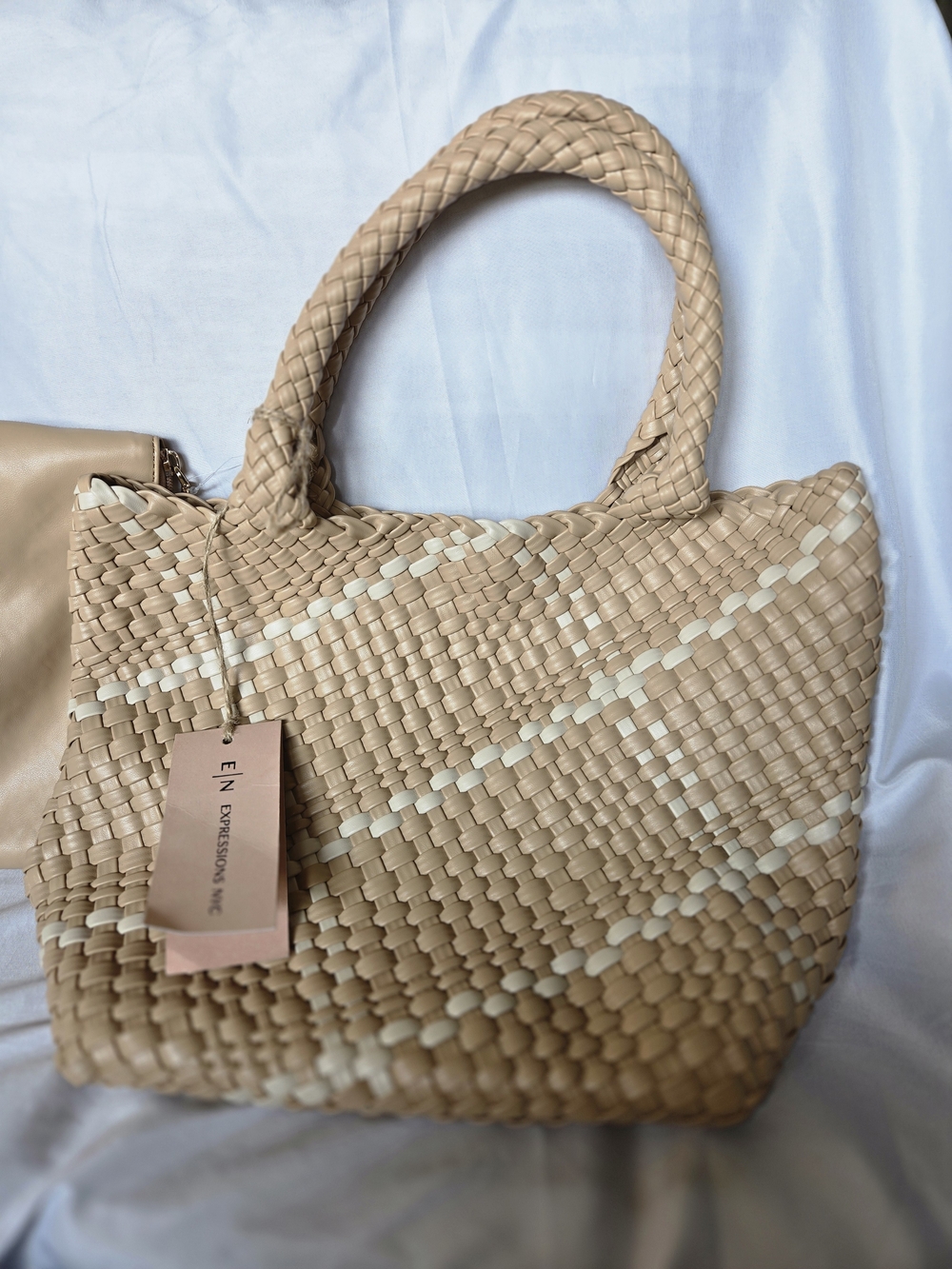 Expressions Woven Tan and Cream Tote
